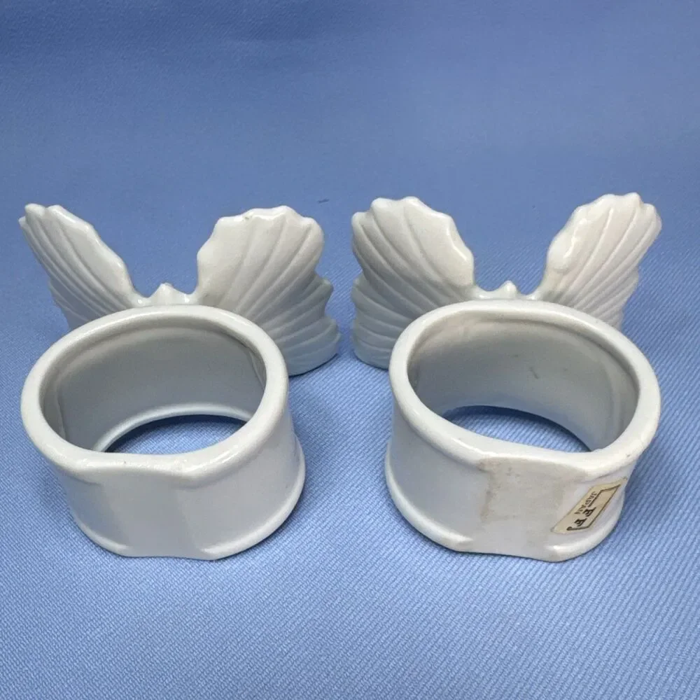 Vintage Ceramic Fitz and Floyd Napkin Rings White Butterfly Set of 2 Japan